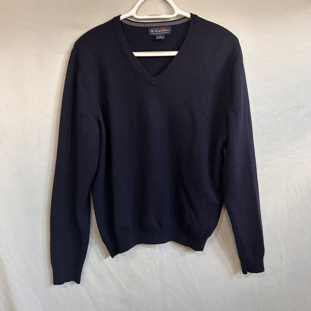 Brooks Brothers Merino Wool Blend V-Neck Pullover Sweater Mens M Navy Preppy